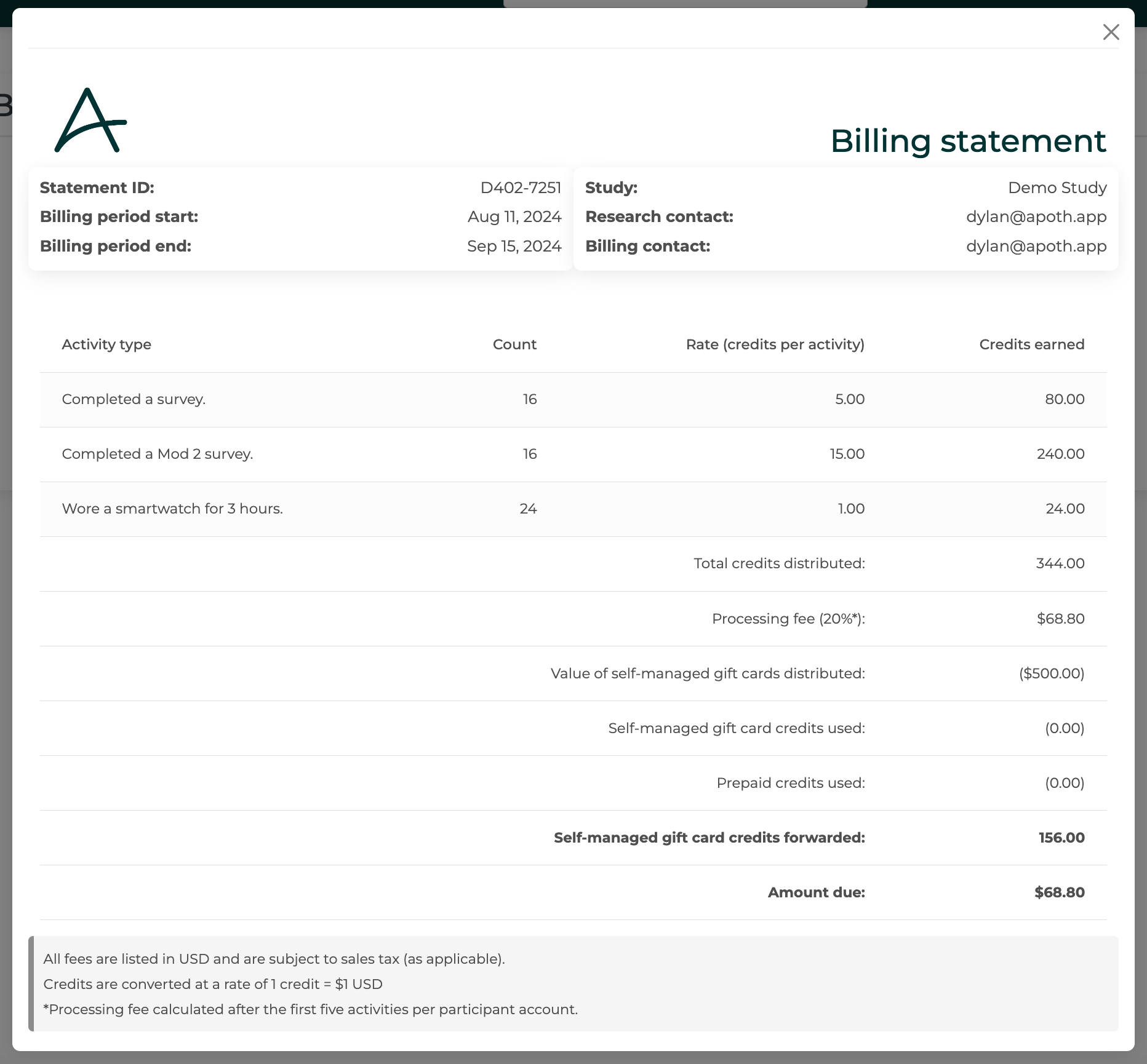 An example screenshot of a billing statement for Month 2.